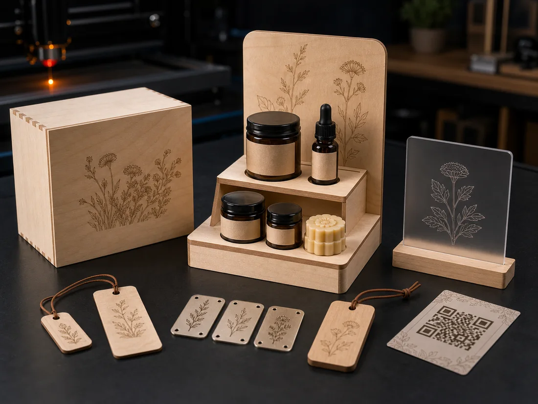 Ilustrační produktová edice s gravírovaným boxem, stojánkem, visačkami a QR kartou